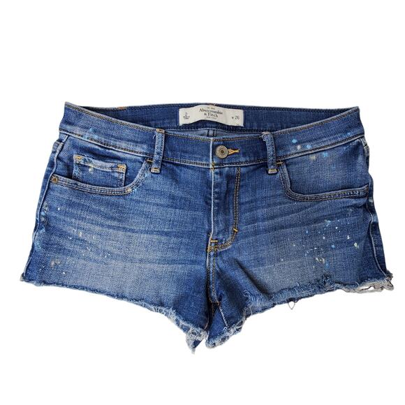 Abercrombie & Fitch Women's Paint Splatter Cutoff Shorts Size 2/26 Stretch Denim - Picture 6 of 6